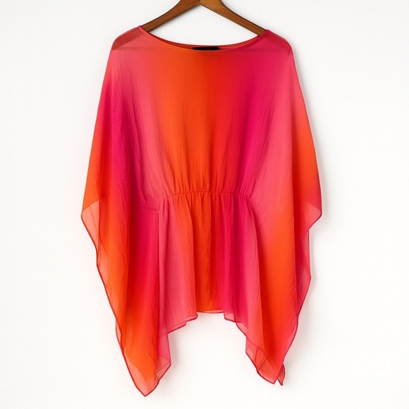 Sheer Ombre Tunic Top O/S Orange Pink Gradient RAPZ Canada - Picture 1 of 5